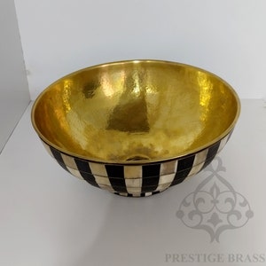 Brass bathroom Round Sink accented with resin and bone-in accents, Vanity Vessel Sink