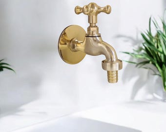 Unlacquered Brass Water Spigot: Small Vintage Garden Tap