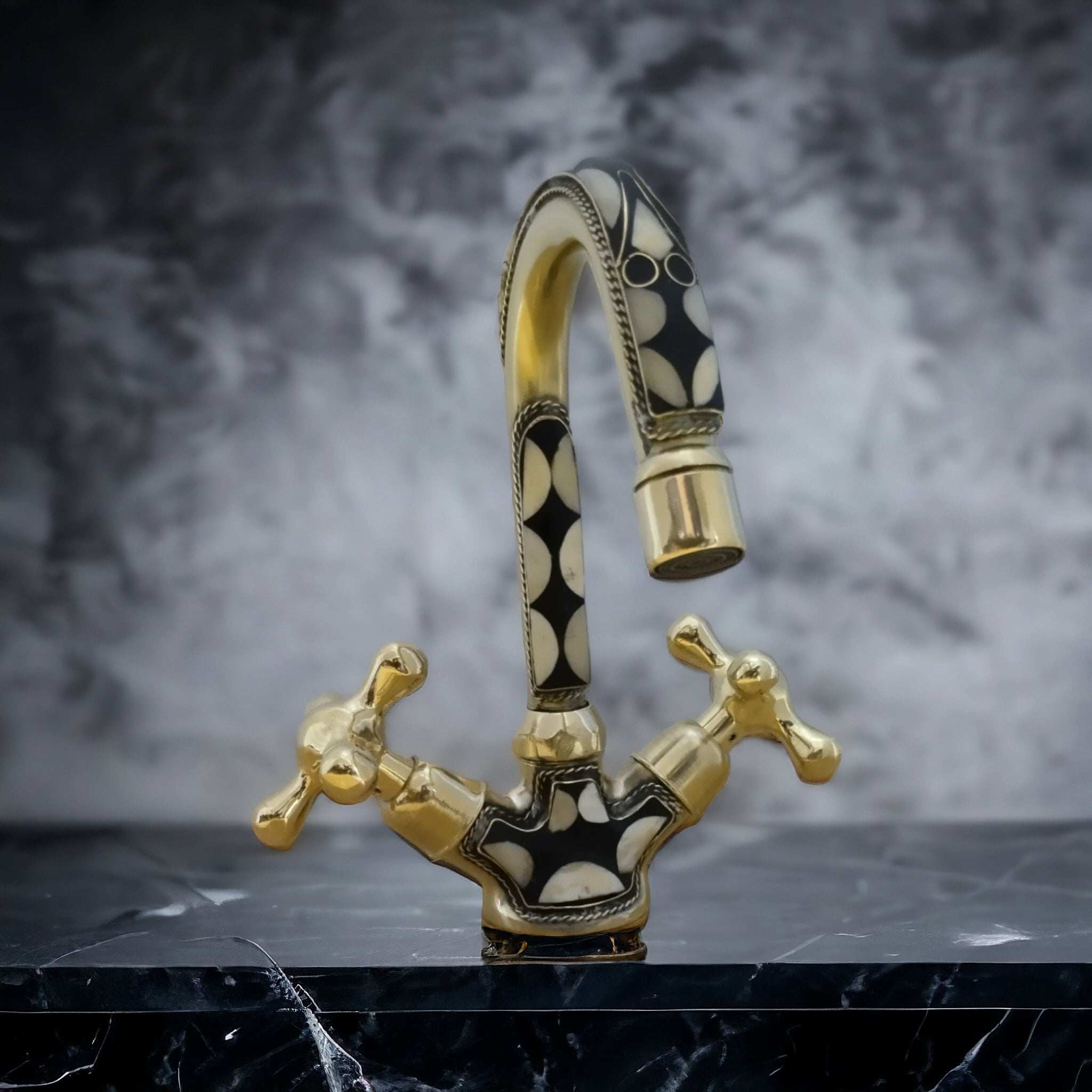Unlacquered Brass Bathroom Faucet: Resin & Bone Accents