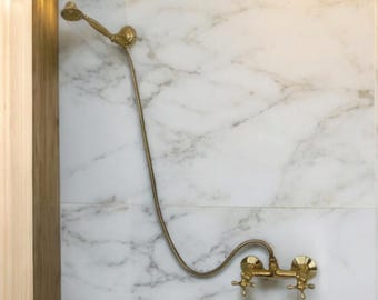 Unlacquered Brass Wall Mounted Shower Mixer, Solid Brass Handheld Shower