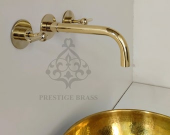 Unlacquered Brass Wall Mount Built In Bathroom Vanity Sink Faucet, Tub Filler, Bathroom Solid Brass Faucet Wall Mount
