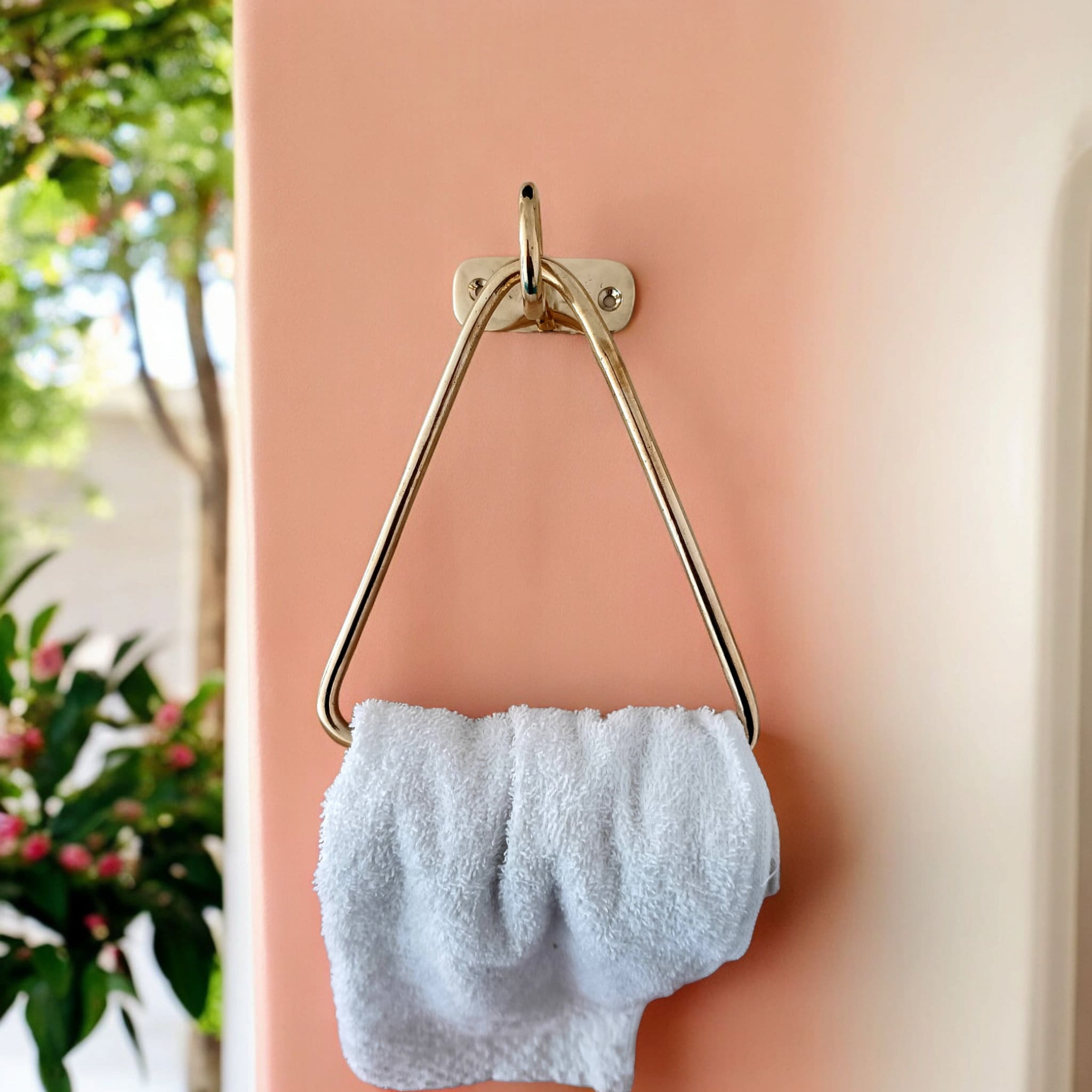 Vintage Brass Towel Holder In the shape of a triangle , Solid Brass Hand Towel Holder and bath, Unlacquered Brass Bathroom Towel Bar,