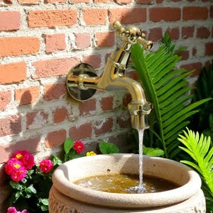 Solid Brass Wall Fountain Faucet: Outdoor Garden Spout