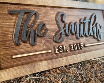 Personalized 3D Wood Family Name Sign: Rustic Home Decor