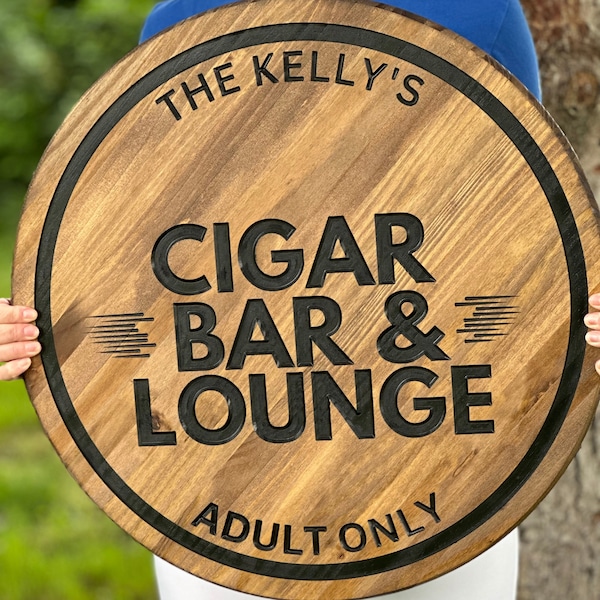 Custom Round Wood Cigar Bar Sign with Personalized Carving - Personalized Cigar Bar Decor, Perfect Gift Idea for Him, Dad, Father's Day