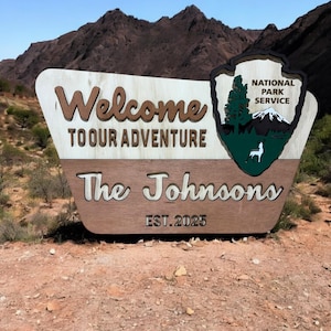 National Park Wedding Sign, Custom Family Name Sign, Laser Cut Engraved Wedding Decor, Rustic Adventure Sign, Personalized Wedding Gift
