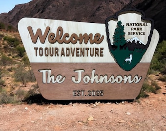 Personalized National Park Family Name Sign: Engraved Rustic Wedding Decor