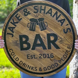 Personalized His & Hers Bar Sign: Custom Carved Wood Decor for Couples, Weddings and Anniversaries