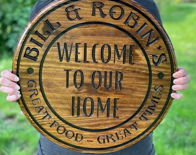 Custom Round Welcome To Our Home Sign - Personalized Home Decor, Perfect Gift Idea for Mom, Dad, Father's Day, Mother's Day