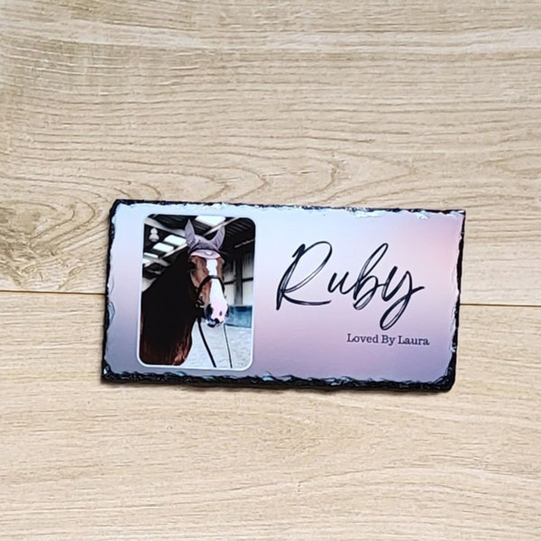 Personalised Horse or Pony Stable Door Sign - Customised With a Photo of your Horse or Pony Along With Their Name and Yours - Grey