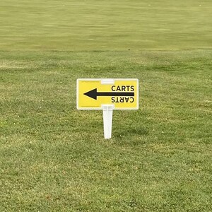 Letrero de carrito con flecha direccional - 3 en 1 - Dos caras - Letrero de campo de golf - Amarillo