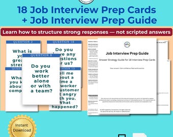 Job Interview Prep Cards + Job Interview Prep Guide | 18 Interview Questions for Confident Answers