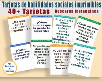 Spanish Social Skills Flash Cards: 40+ Printable Conversation Starters (Instant PDF Download)