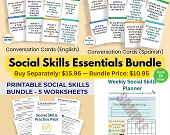 Social Skills Essentials Bundle: Conversation Cards, Worksheets & Planner (PDF Download)