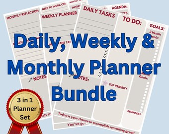 Daily, Weekly & Monthly Planner Bundle | Printable Planner PDFs | Instant Download
