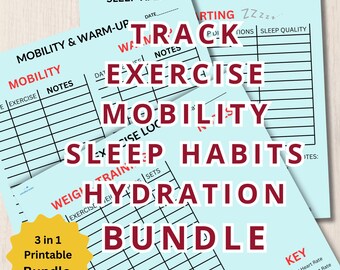 Exercise, Sleep and Hydration Tracker Bundle | Fitness and Wellness Printable Planner PDF | Instant Download