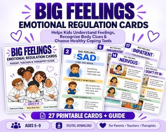 5～9歳のお子様向け感情調整カード｜大きな感情と対処スキルに関するフラッシュカード（印刷可能）
