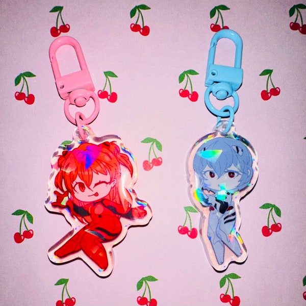 Asuka and Rei Holographic Keychains