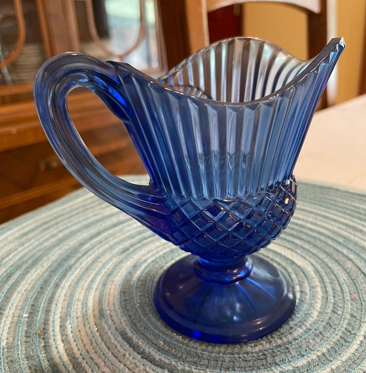 Avon Vintage Blue Glass Pitcher Fostoria - Etsy