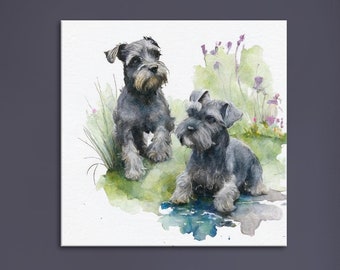 Black Miniature Schnauzer Playing "Schnauzer Smiles” Premium Wall Art for dog lovers, Available on Canvas