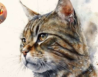 Tabby Cat "Tabby Tales" Instant Download for Cat lovers, Available for Canvas, Poster or Frame Pictures