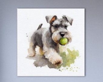 Miniature Schnauzer Playing "Charming Companion” Premium Wall Art for dog lovers, Available on Canvas