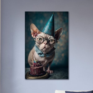 Sphynx Cat  "The Dapper Baldy" Premium Wall Art for cat lovers, Available on Canvas, Poster or Frame Pictures