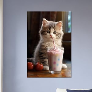 Milkshake Cat #12 : Print available on Canvas, Poster or Framed Poster