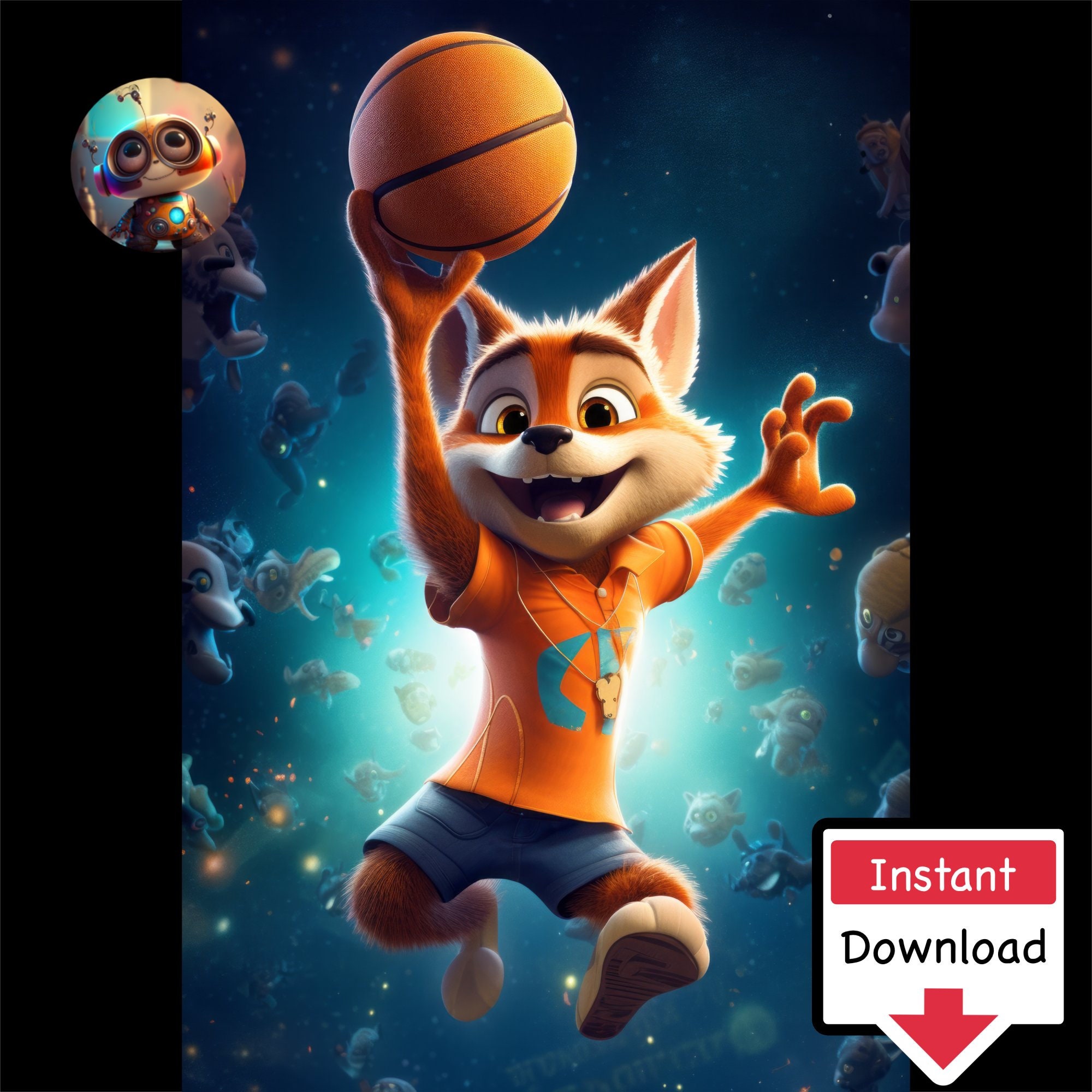 Hoop Hopper Cartoon Printable Digital Artwork for Children's Room