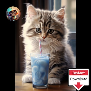 Milkshake Cat #10 : Digital Download for Printing on Canvas or Posters