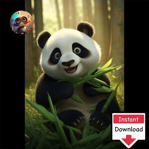 Cute Panda Cartoon Eating Bamboo #09 : Digital Download for Printing on Canvas or Posters