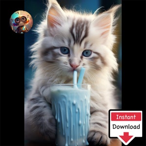 Milkshake Cat #03 : Digital Download for Printing on Canvas or Posters