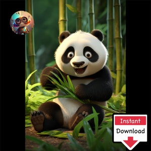 Cute Panda Cartoon Eating Bamboo #01 : Digital Download for Printing on Canvas or Posters