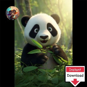 Cute Panda Cartoon Eating Bamboo #04 : Digital Download for Printing on Canvas or Posters