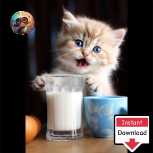 Milkshake Cat #01 : Digital Download for Printing on Canvas or Posters