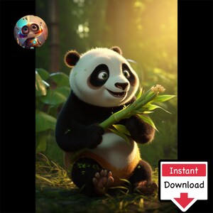 Cute Panda Cartoon Eating Bamboo #02 : Digital Download for Printing on Canvas or Posters