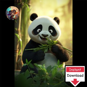 Cute Panda Cartoon Eating Bamboo #03 : Digital Download for Printing on Canvas or Posters
