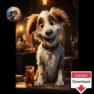 Cartoon Dogs in Pub #07 : Digital Download for Printing on Canvas or Posters