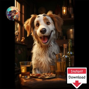 Cartoon Dogs in Pub #08: Digitale download voor afdrukken op canvas of posters