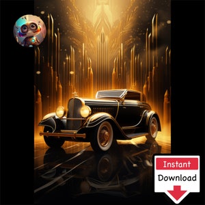Art Deco Cars #01: Pobieranie cyfrowe do druku na płótnie lub plakatach