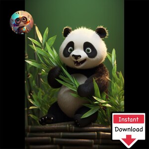 Cute Panda Cartoon Eating Bamboo #10 : Digital Download for Printing on Canvas or Posters