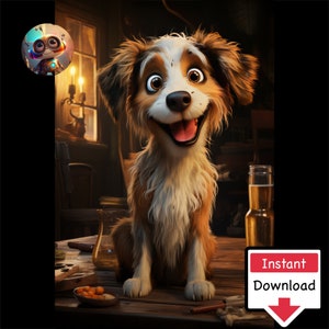 Cartoon Dogs in Pub #03 : Digital Download for Printing on Canvas or Posters