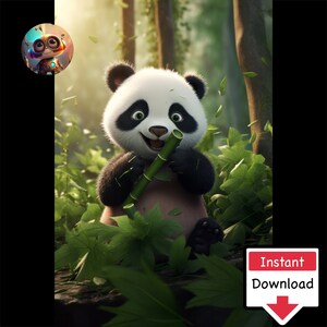 Cute Panda Cartoon Eating Bamboo #05 : Digital Download for Printing on Canvas or Posters