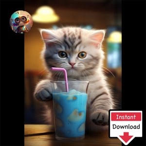Milkshake Cat #04 : Digital Download for Printing on Canvas or Posters