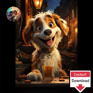 Cartoon Dogs in Pub #11 : Digital Download for Printing on Canvas or Posters