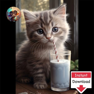 Milkshake Cat #11 : Digital Download for Printing on Canvas or Posters