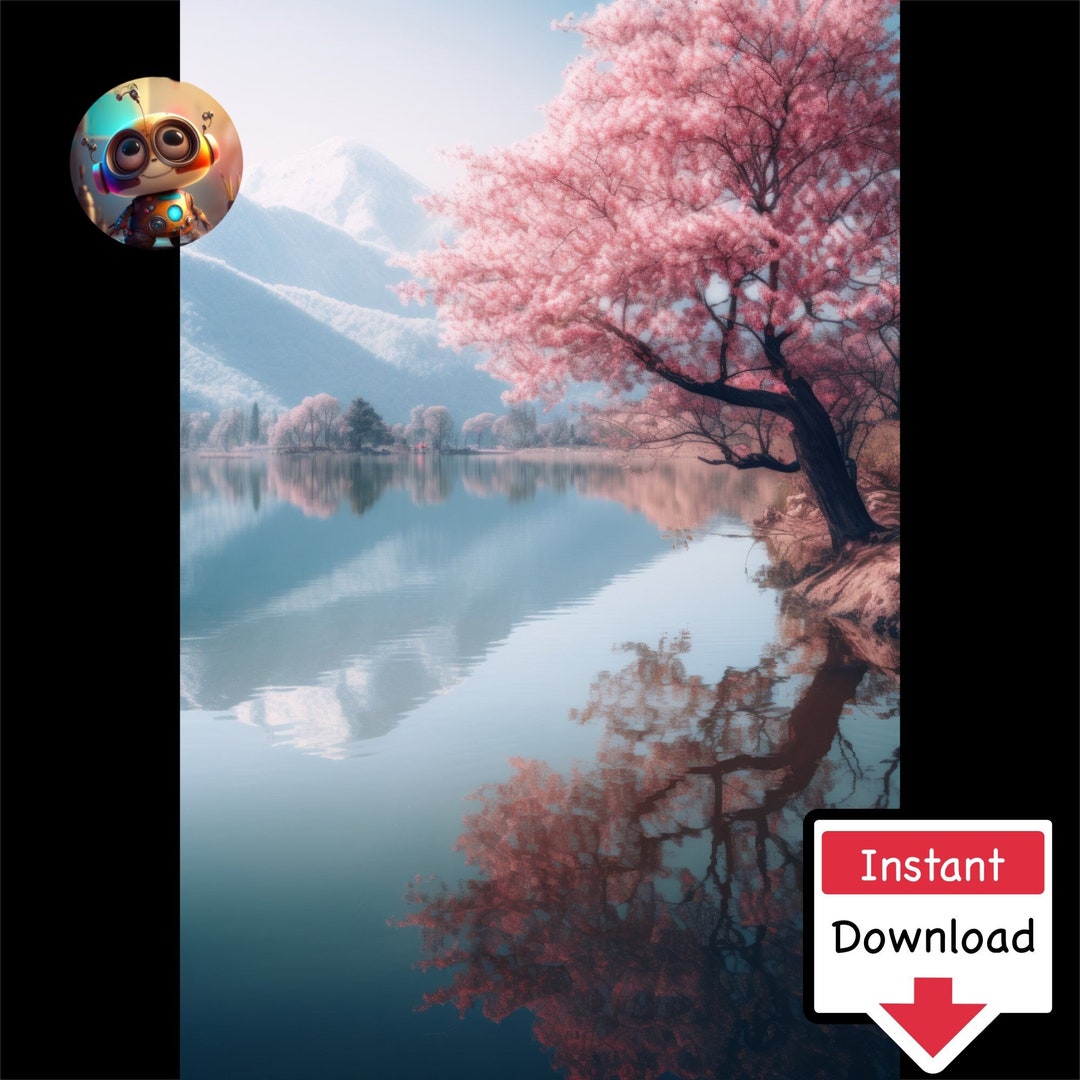 Mountain Scene Japanese Cherry Blossom Wall Art, Canvas Wall Art Print ...