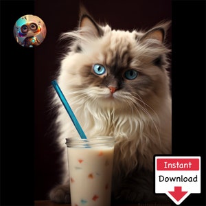 Milkshake Cat #14 : Digital Download for Printing on Canvas or Posters