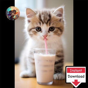 Milkshake Cat #13 : Digital Download for Printing on Canvas or Posters