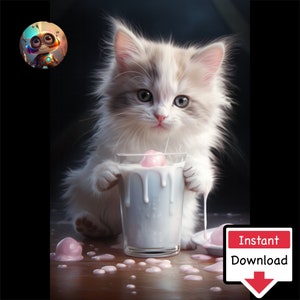Milkshake Cat #05 : Digital Download for Printing on Canvas or Posters